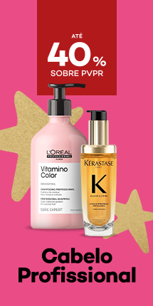 Produtos de cabelo pofissional  com destaque promocional de até 40% sobre preço de Venda ao Público Recomendado